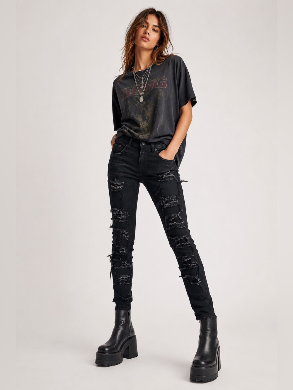 R13 black wash Alison skinny mid rise jeans